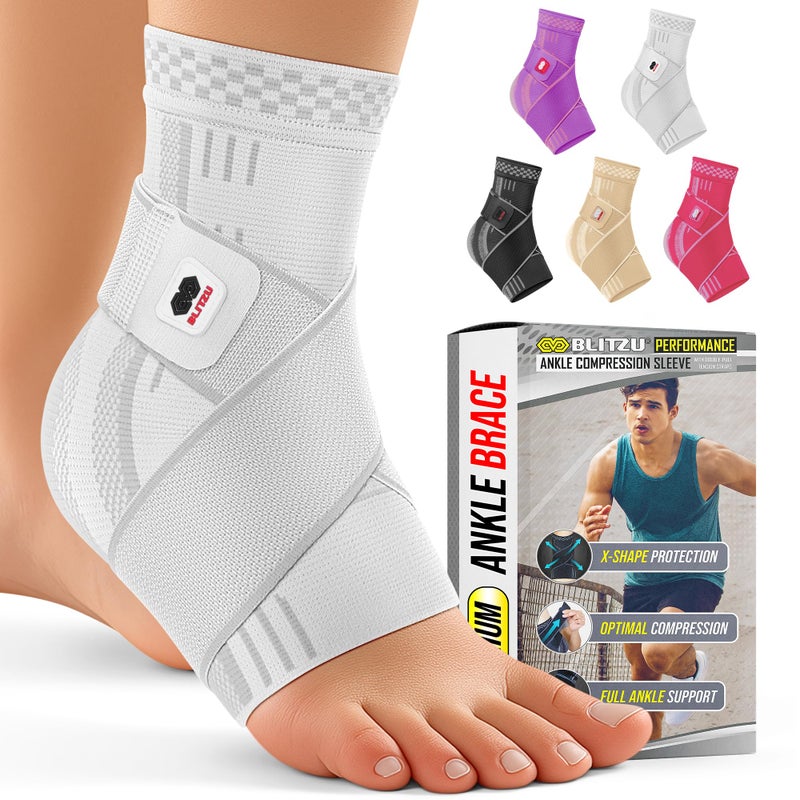 Ankle Brace for Women Men Plantar Fasciitis Relief Achilles Tendonitis Brace for Sprained Foot Ankle Compression Sleeve with Strap White M